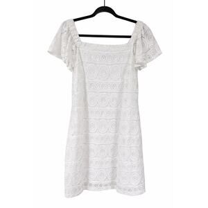 Roz & Ali White Lace Off Shoulder Mini Dress Large Bridal Coquette Cottagecore